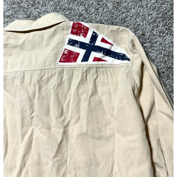 Napapijri Mens XXL Beige Long Sleeve Button-Up Shirt W/ Embroidered Logo - Picture 5 of 9
